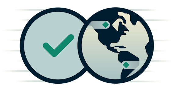 Globe next to a checkmark.