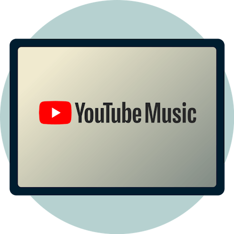 YouTube Music logo op een scherm.