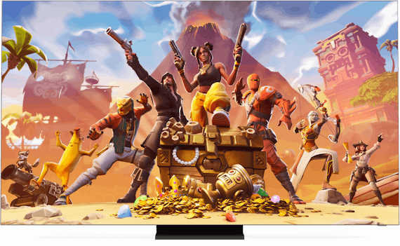 Fortnite sur un écran avec une console de jeu.