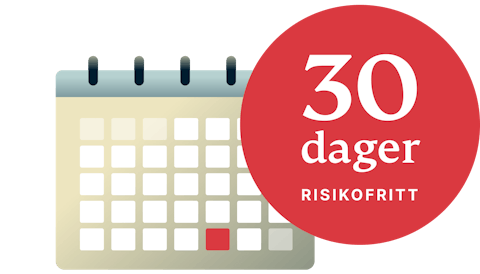 Illustrasjon av kalender med et merke med "30 dager risikofri"