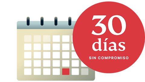 Ilustración de calendario con una insignia de sin compromisos a 30 días