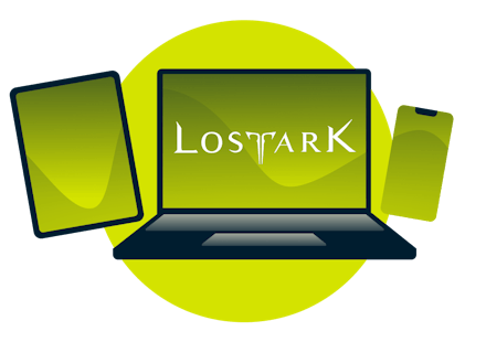 A variety of devices with the Lost Ark logo.