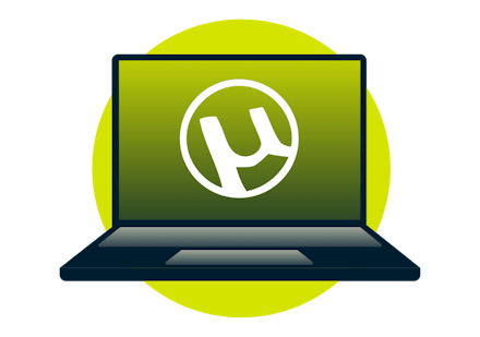 The uTorrent logo on a laptop.