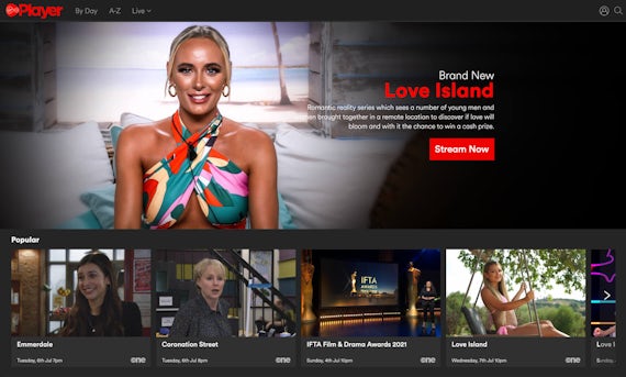 Love Island, Emmerdale, Coronation Street, and more shows on the Virgin Media Player desktop site.