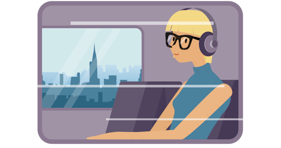 Utente Spotify che ascolta su un treno.