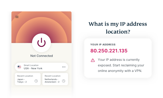 A disconnected VPN showing an exposed IP address location.