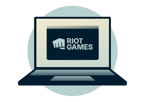 Riot Games logo on laptop.
