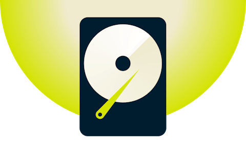 Hard drive with yellow background. 