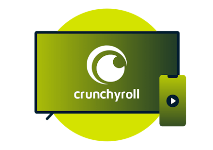 Televisioruutu ja Crunchyroll-logo.